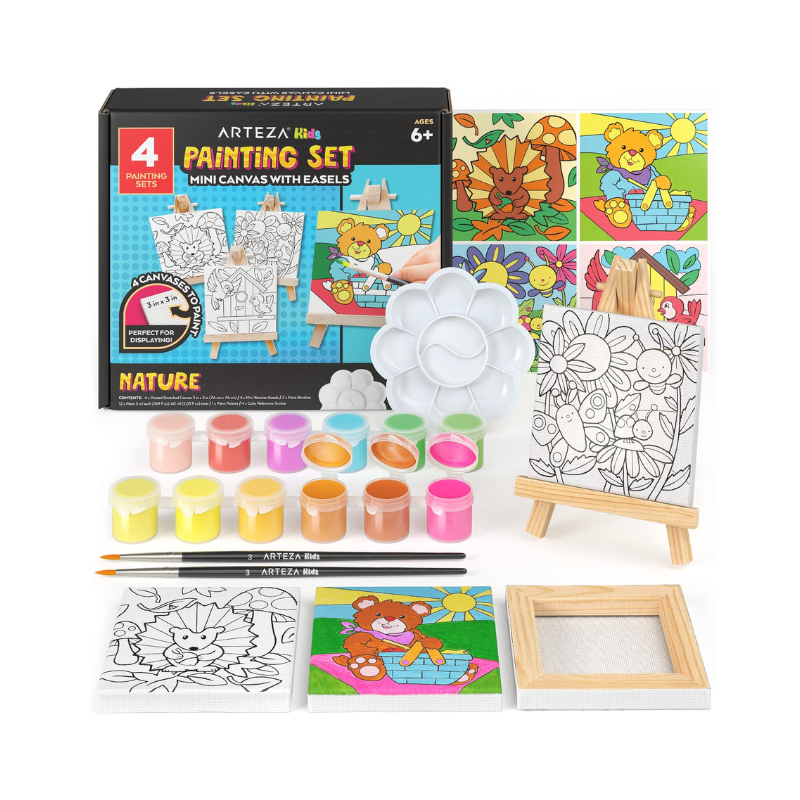 Arteza® Kids Canvas Paint Kit, 4 8x8 Canvas with Brushes & Paints